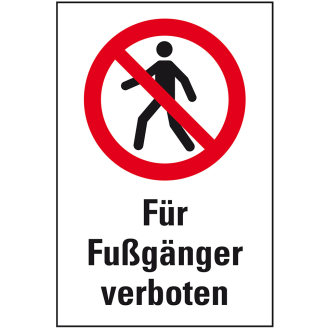Verbots-Kombischild Für Fußgänger verboten, Kunststoff, 200x300mm, ASR A1.3, DIN EN ISO 7010 P004-Beschreibung lesen