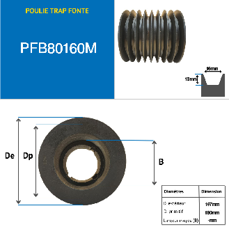 Poleas Poleas trapezoidales con cubo desmontable PFB80160M Polea trapezoidal de hierro fundido tipo SPB / B con cubo desmontable serie 3020 con 8 ranuras, diámetro de paso 160 mm-Leer más