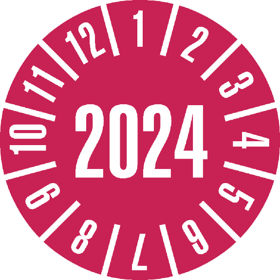 Jahresprüfplakette 2024, rot, Cellulose-Folie, selbstklebend, Ø 30mm, 18/Bogen Jahresprüfplakette 2024, rot, Cellulose-Folie, selbstklebend, Ø 30mm, 18/Bogen-Beschreibung lesen