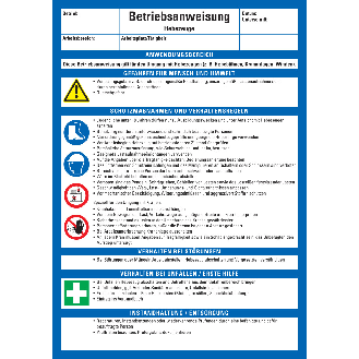 Maschinenbetriebsanweisung Hebezeuge, Kunststoff, 210x297mm, ASR A1.3, DIN EN ISO 7010-Beschreibung lesen