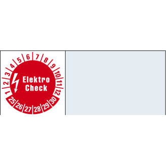 Kabelprüfplakette Elektro-Check, 25-30, rot, Folie, selbstkl., 20x100mm, 8/Bogen-Beschreibung lesen