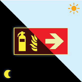 PERMALIGHT power langnachleuchtend Brandschutzschild Feuerlöscher rechts , ASR/ISO, Kunststoff, 300x150mm-Beschreibung lesen