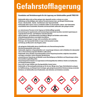 Aushang Grundsätze und Verhaltensregeln Gefahrstofflagerung, Kunststoff, 210x297mm-Beschreibung lesen