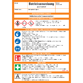Betriebsanweisung Kühlschmiermittel, CLP/GHS, Kunststoff, 210x297mm, ASR A1.3, DIN EN ISO 7010-Beschreibung lesen