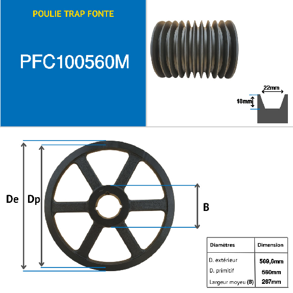 Poleas Poleas trapezoidales con cubo desmontable PFC100560M Polea trapezoidal de hierro fundido tipo SPC / C con cubo desmontable serie 5050 con 10 ranuras, diámetro de paso 560 mm-Leer más