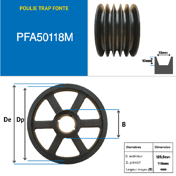 Poleas Poleas trapezoidales con cubo desmontable PFA50118M Polea trapezoidal de hierro fundido tipo SPA / A con cubo desmontable serie 2012 con 5 ranuras, diámetro de paso 118 mm-Leer más