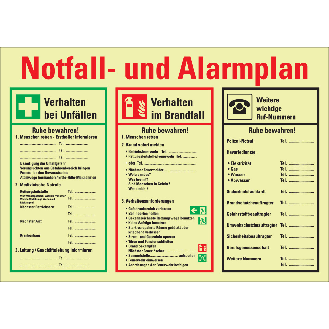 PERMALIGHT power langnachleuchtend Notfall- und Alarmplan, mit Piktogrammen, Kunststoff, 700x500mm-Beschreibung lesen