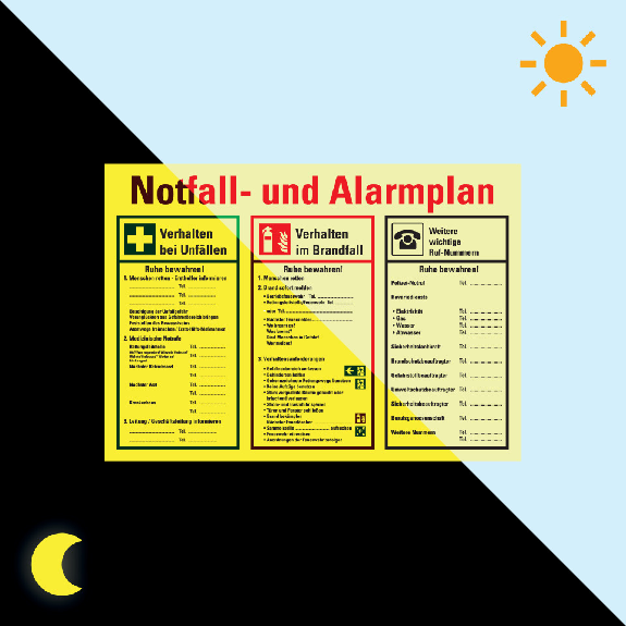 PERMALIGHT power langnachleuchtend Notfall- und Alarmplan, mit Piktogrammen, Kunststoff, 700x500mm-Beschreibung lesen