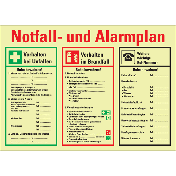 PERMALIGHT power langnachleuchtend Notfall- und Alarmplan, mit Piktogrammen, Kunststoff, 700x500mm-Beschreibung lesen