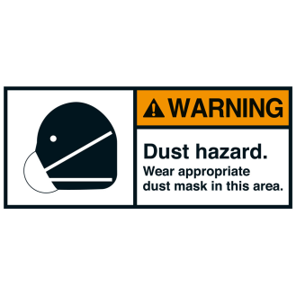 ANSI-Aufkleber WARNING Dust hazard,UL anerk.,Folie,35x80mm,2/Bogen-Beschreibung lesen