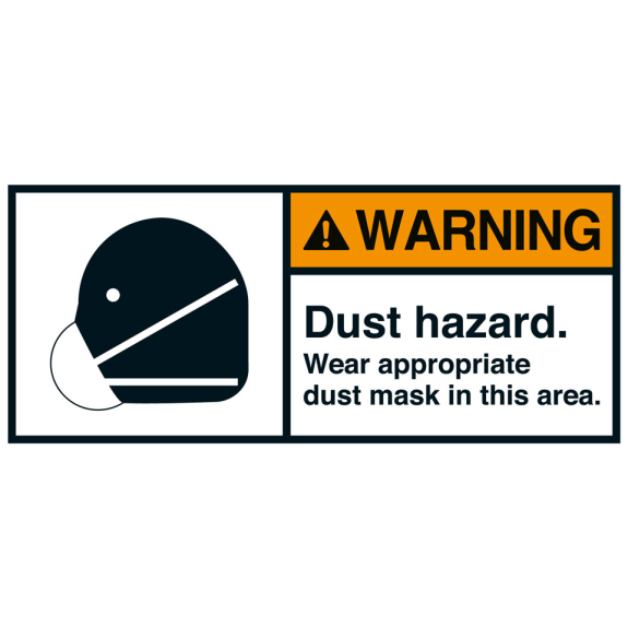 ANSI-Aufkleber WARNING Dust hazard,UL anerk.,Folie,35x80mm,2/Bogen-Beschreibung lesen