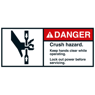 ANSI-Aufkleber DANGER Crush hazard. Keep hands clear.,UL anerk.,70x160mm,2/Bogen-Beschreibung lesen