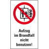 Verbots-Kombi Aufzug im Brandfall nicht benutzen, Kunststoff, 140x250mm, ASR A1.3, DIN EN ISO 7010 P020 Verbots-Kombi Aufzug im Brandfall nicht benutzen, Kunststoff, 140x250mm, ASR A1.3, DIN EN ISO 7010 P020