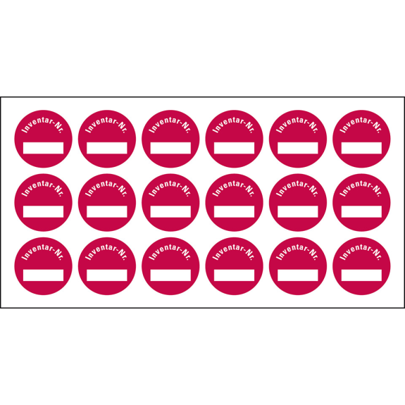 Inventaretikett Inventar-Nr., rot, Dokumentenfolie, selbstklebend, Ø 30mm, 18/Bogen Inventaretikett Inventar-Nr., rot, Dokumentenfolie, selbstklebend, Ø 30mm, 18/Bogen-Beschreibung lesen