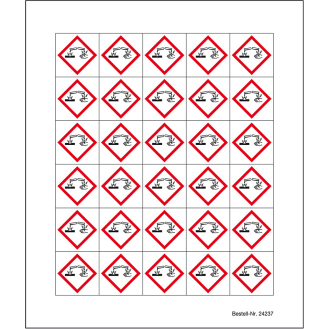 Minisymbol GHS 05 Hautätzend, Polyesterfolie, selbstklebend, 20x20mm, 30/Bogen-Beschreibung lesen