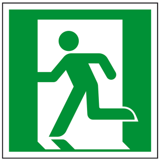 Rettungszeichen Rettungsweg/Notausgang links, Folie, selbstklebend, 150x150mm, ASR A1.3, DIN EN ISO 7010 E001-Beschreibung lesen