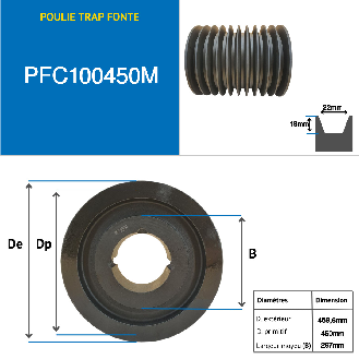 Poleas Poleas trapezoidales con cubo desmontable PFC100450M Polea trapezoidal de hierro fundido tipo SPC / C con cubo desmontable serie 5050 con 10 ranuras, diámetro de paso 450 mm-Leer más