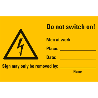 Warn-Kombischild Do not switch on! Men at work..., Kunststoff, 120x200mm-Beschreibung lesen