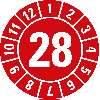Prüfplakette 28, rot, Folie, selbstklebend, Ø 15mm, 10/Bogen Prüfplakette 28, rot, Folie, selbstklebend, Ø 15mm, 10/Bogen