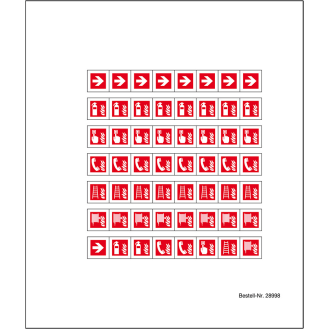 Minisymbol-Sammelbogen Brandschutz I, Folie, selbstklebend, 12mm, 30/Bogen, ASR A1.3, DIN EN ISO 7010-Beschreibung lesen