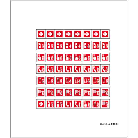 Minisymbol-Sammelbogen Brandschutz I, Folie, selbstklebend, 12mm, 30/Bogen, ASR A1.3, DIN EN ISO 7010-Beschreibung lesen