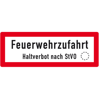 Hinweisschild Feuerwehrzufahrt Haltverbot., Aluminium RA0, reflektierend, 594x210mm, DIN 4066, nach StVO-Beschreibung lesen