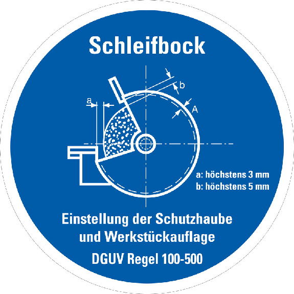 Gebotsschild Schleifbock, DGUV Regel 100-500, Aluminium, Ø 200mm-Beschreibung lesen