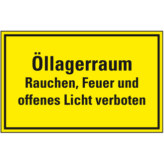 Hinweisschild Öllagerraum - Rauchen, Feuer...verboten, Folie, selbstklebend, 300x200mm-Beschreibung lesen