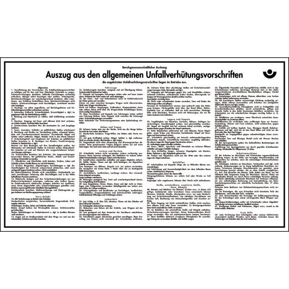 Aushang Auszug allgemeiner Unfallverhütungsvor., Resopal, 260x430 mm-Beschreibung lesen