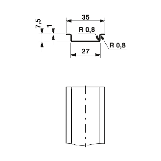Profilé acier, plein, h= 7,5 mm, l= 35 mm, L= 2m - NS 35/ 7.5 UNPERF 2000MM-Lire la description