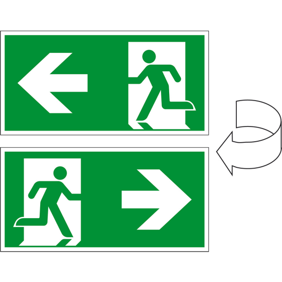 Rettungszeichen Rettungsweg rechts/links, doppelseitig, Pfeil, Kunststoff, 400x200mm, ASR A1.3, DIN EN ISO 7010 E002-Beschreibung lesen