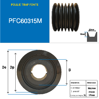 Poleas Poleas trapezoidales con cubo desmontable PFC60315M Polea trapezoidal de hierro fundido tipo SPC / C con cubo desmontable serie 3535 con 6 ranuras, diámetro de paso 315 mm-Leer más