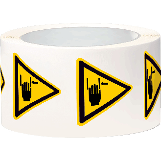 Warnschild Warnung vor Handverletzung, Folie, SL 50mm, 500/Rolle, ASR A1.3, DIN EN ISO 7010 W024-Beschreibung lesen