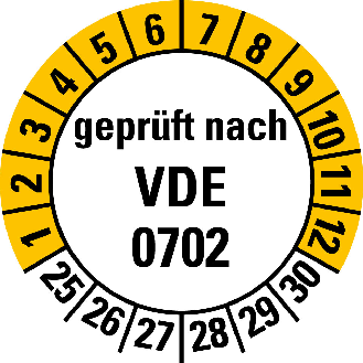 Mehrjahresprüfplakette gepr.nach VDE 0702,25-30,weiß/gelb,Folie,20mm,10/Bogen-Beschreibung lesen