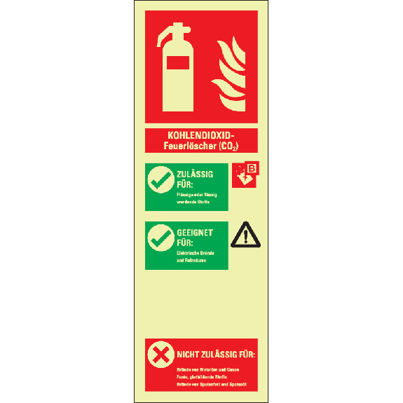 PERMALIGHT power langnachleuchtend Aushang für Kohlendioxid-Feuerlöscher, Kunststoff, 100x300mm-Beschreibung lesen
