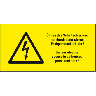 Warn-Kombischild Öffnen des Schaltschrankes nur durch.., praxisbewährt, Folie, 100x50mm-Beschreibung lesen