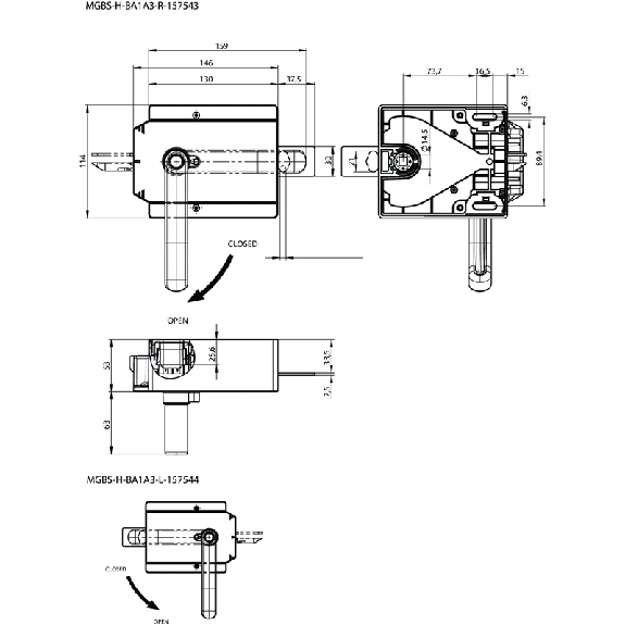 Module poignée externe pour MGBS pour porte sur charnière à droite - MGBS-H-BA1A3-R-157543-Lire la description
