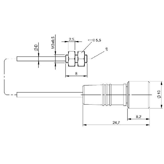 Tête de capteur optique Directe P=12mm LR Ø6x8mm / M08 3P+C3m PUR - BOH DR-M03-001-01-S49F (BOH0009)-Lire la description