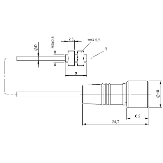 Tête de capteur optique Directe P=12mm LR Ø6x8mm / M08 3P+C3m PUR - BOH DR-M03-001-01-S49F (BOH0009)-Lire la description