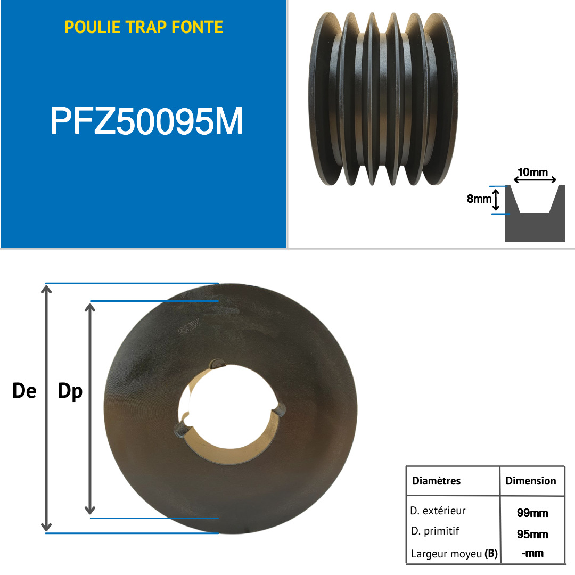 Pulegge Pulegge trapezoidali con mozzo smontabile PFZ50095M Puleggia trapezoidale in ghisa tipo SPZ / Z con mozzo smontabile serie 1610 con 5 gole, diametro passo 95 mm-Leggi tutto