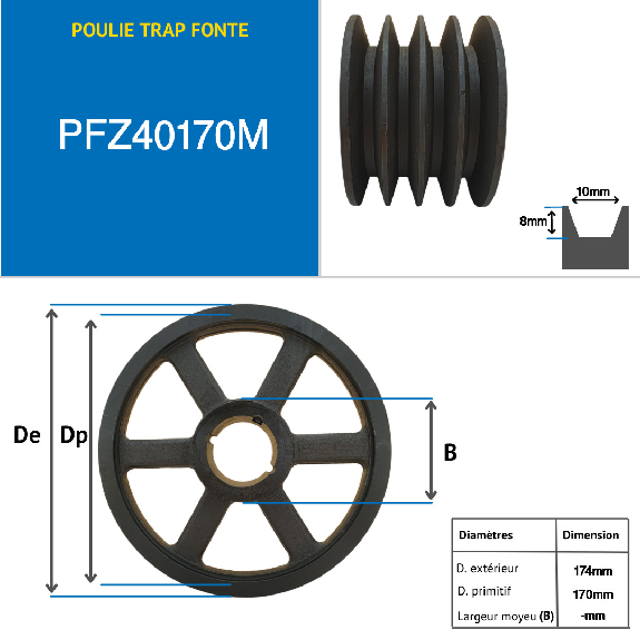 Pulegge Pulegge trapezoidali con mozzo smontabile PFZ40170M Puleggia trapezoidale in ghisa tipo SPZ / Z con mozzo smontabile serie 2517 con 4 gole, passo diametro 170 mm-Leggi tutto