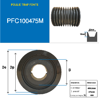 Poleas Poleas trapezoidales con cubo desmontable PFC100475M Polea trapezoidal de hierro fundido tipo SPC / C con cubo desmontable serie 5050 con 10 ranuras, diámetro de paso 475 mm-Leer más