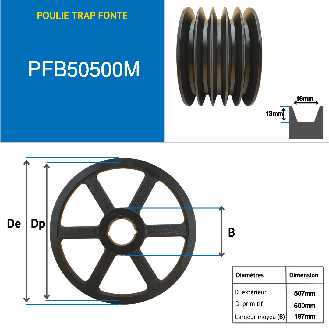 Poleas Poleas trapezoidales con cubo desmontable PFB50500M Polea trapezoidal de hierro fundido tipo SPB / B con cubo desmontable serie 3535 con 5 ranuras, diámetro de paso 500 mm-Leer más