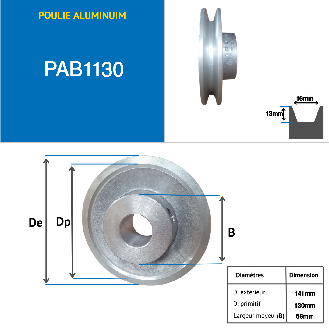 Poleas Poleas trapezoidales macizas PAB1130 Polea trapezoidal de aluminio 1 ranura tipo B diámetro 130 mm-Leer más