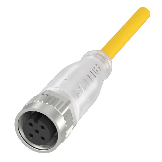 M12A Fem Droit 5p LED PNP NO; Câble TPE 3x22AWG Jaune Cpc 10m - BCC M415-0000-1A-004-EX43T2-100 (BCC05FT)-Lire la description