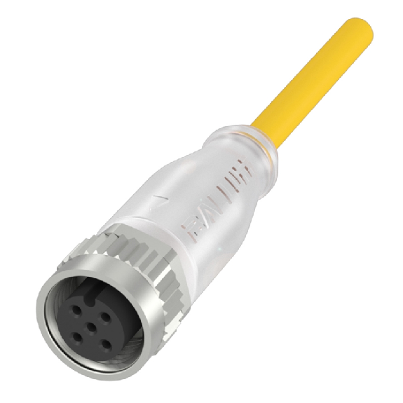 M12A Fem Droit 5p LED PNP NO; Câble TPE 3x22AWG Jaune Cpc 5m - BCC M415-0000-1A-004-EX43T2-050 (BCC05FR)-Lire la description