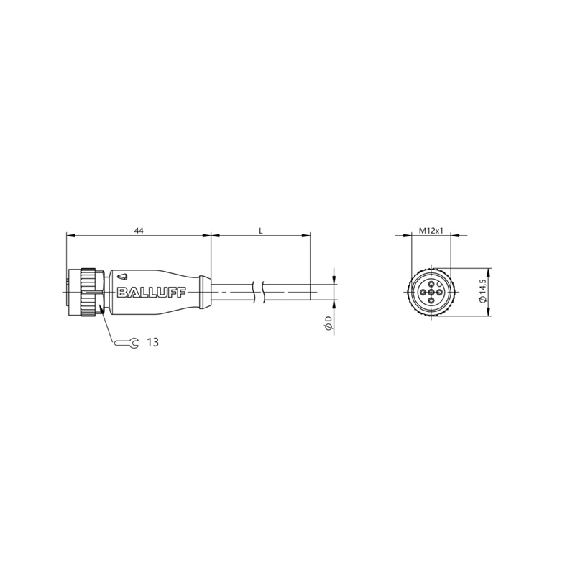 M12A Fem Droit 5p LED PNP NO; Câble TPE 3x22AWG Jaune Cpc 5m - BCC M415-0000-1A-004-EX43T2-050 (BCC05FR)-Lire la description