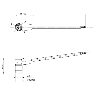 M12A Fem Coudé 4p LED PNP NO-NF; Câble PVC 20m - CD12M/VB-200C1-Lire la description
