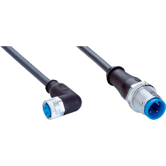 M08A Fem Coudé 3p/M12A Male Droit 3p; PUR 3x0,25 Noir Cpc 2m - YG8U13-020UA1M2A13-Lire la description