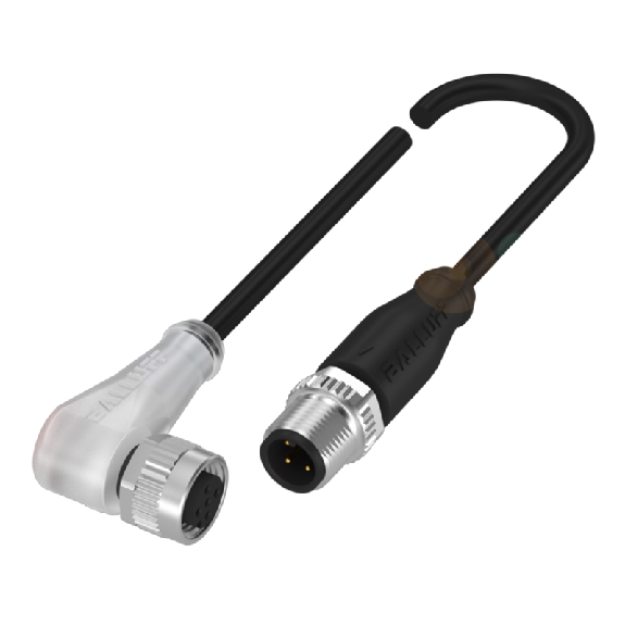 M12A Fem Coudé 5p LED/M12A Mâle Droit 4p; PUR 4x0.34 Noir Cpc 3m - BCC M425-M414-3A-606-PX0434-030 (BCC03C0)-Lire la description